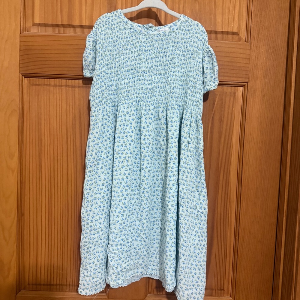 Hearts & Flowers Smocked Blue Floral Kids Dress 6x